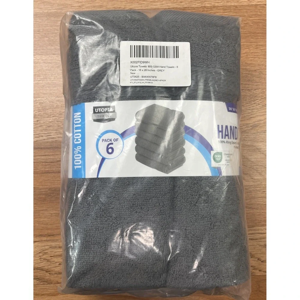 Utopia Towels Package of 6 Hand Towels in Grey, 16